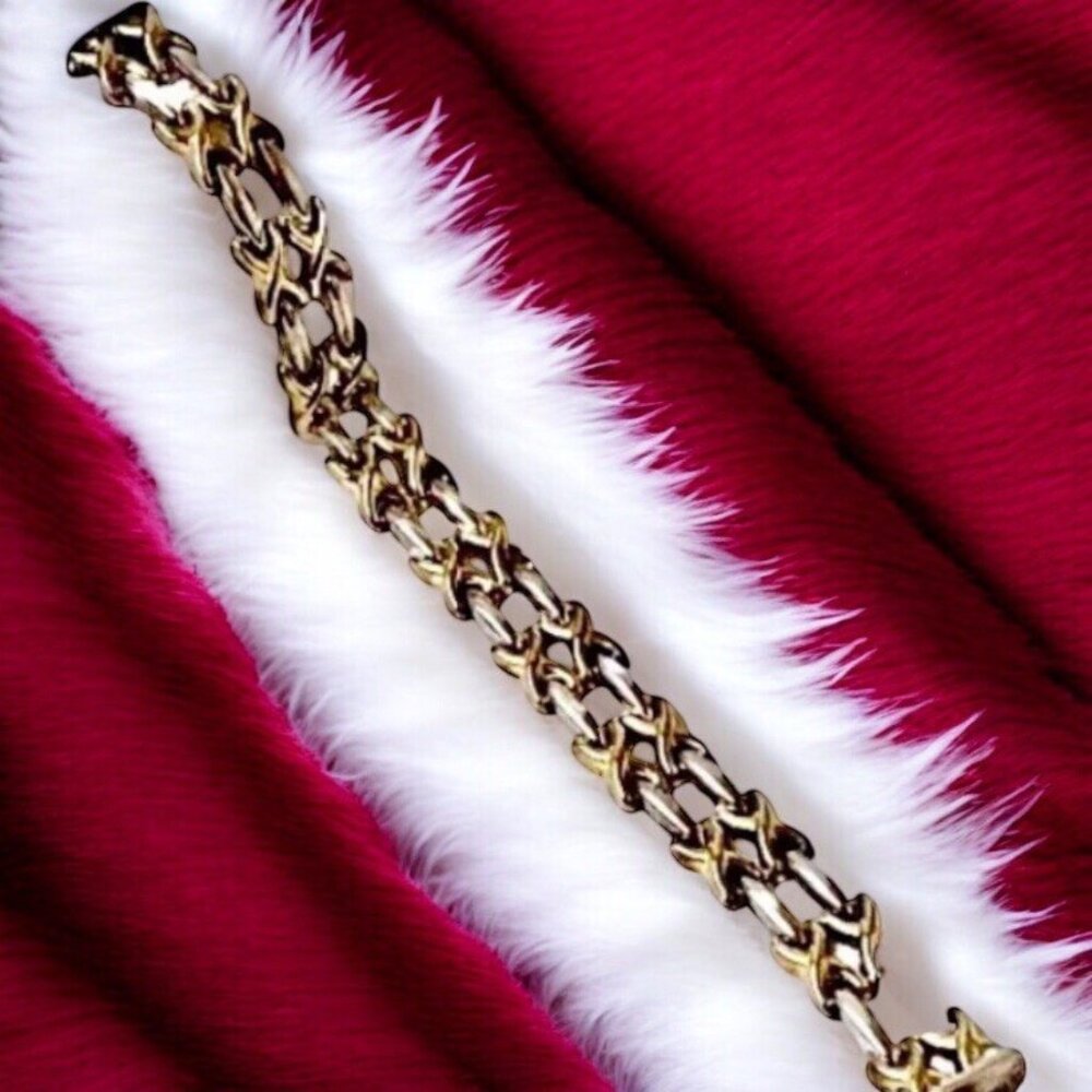 Vintage 925 Sterling Silver & Vermeil Gilded Silver Bi-Color Bracelet Italy